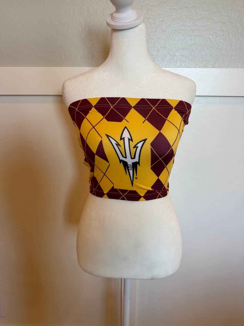 Arizona State Sun Devils ASU Tube Top Maroon Gold Argyle Women’s XS